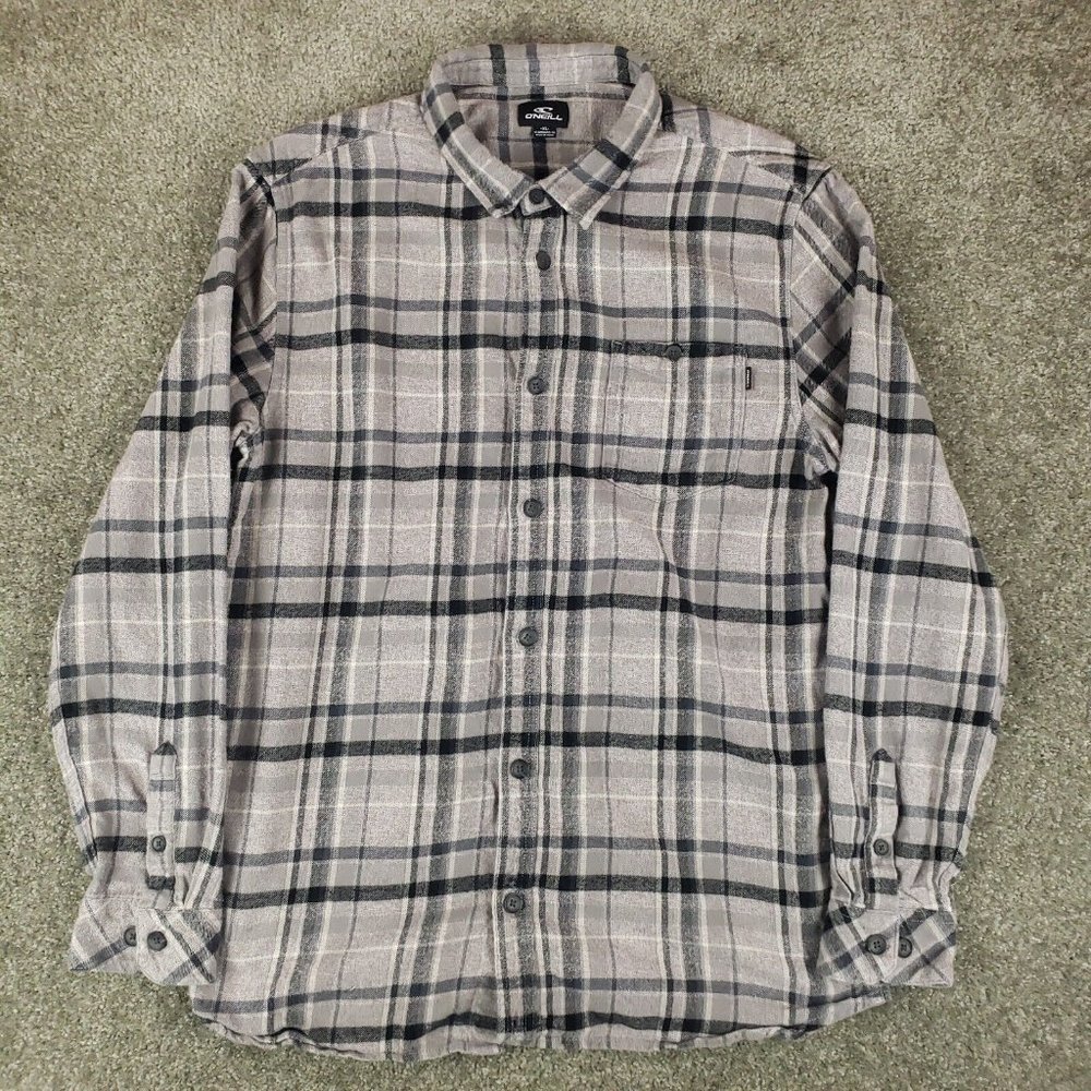 Oneill Shirt XL Mens Gray Plaid Flannel Long Sleeve Collared Button Up